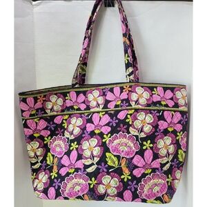 Vera Bradley Grand Tote XL Large Pirouette Pink Handbag Shoulder Bag Purple EUC